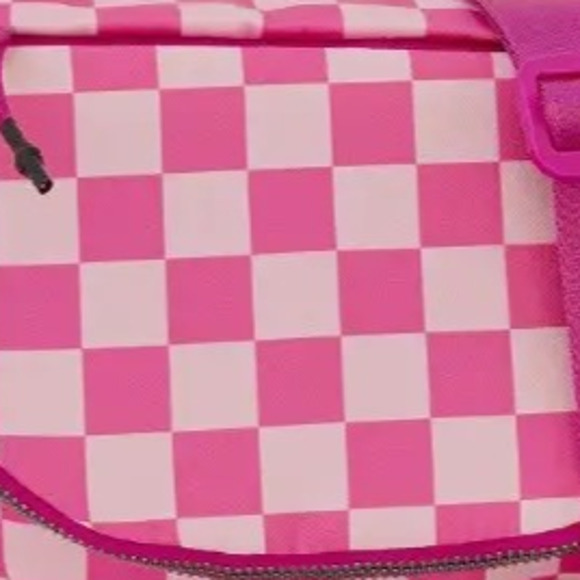 Checkered Nylon Fanny Pack Sling Bags Pink Rose - Picture 2 of 3